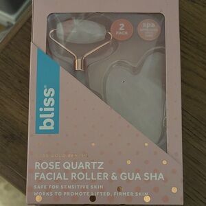 Bliss Rose Quartz Facial Roller and Gua Sha Set New